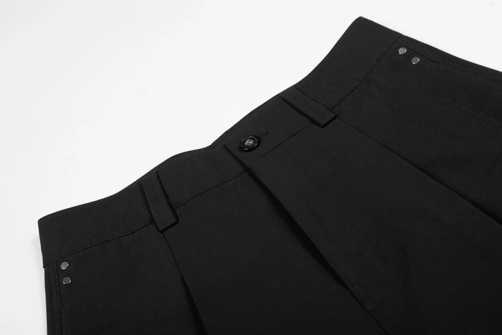 Men’s Retro Pleated Rivet Shorts – Baggy Wide-Leg Solid Color Casual Pants | Streetwear