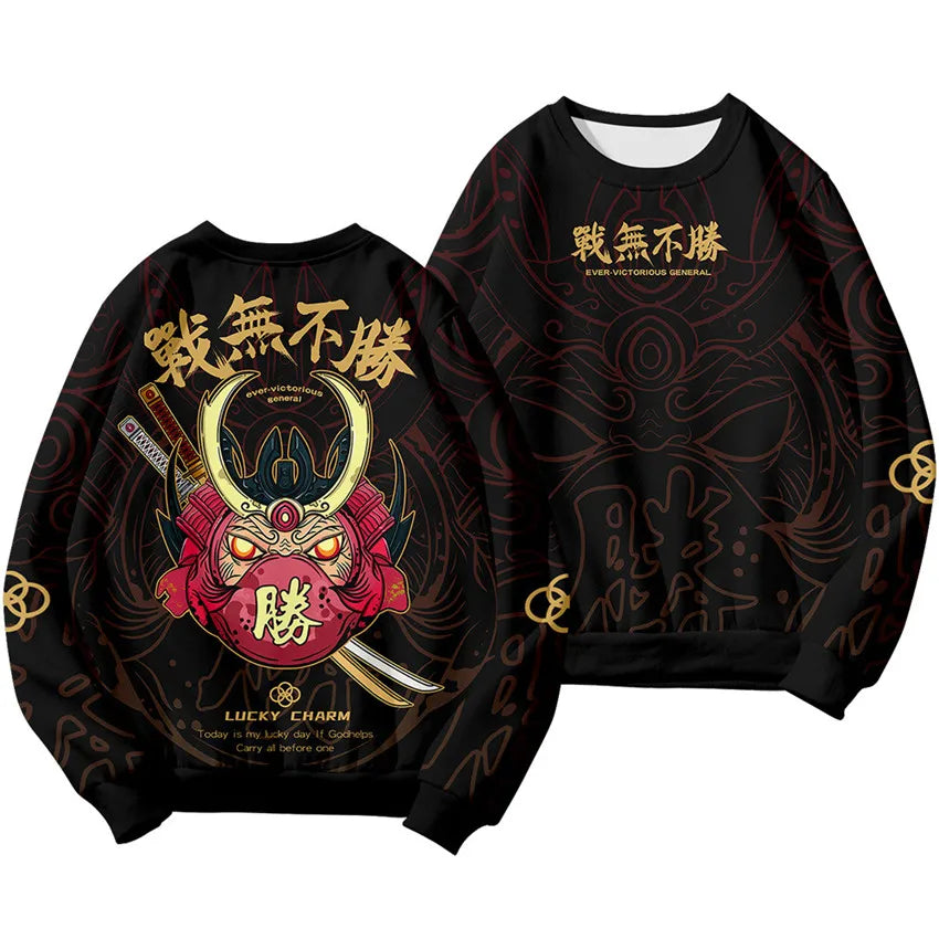 Unisex Samurai Demon 3D Print Hoodie – Japanese Anime Long Sleeve Pullover Sweatshirt, Casual Streetwear Top