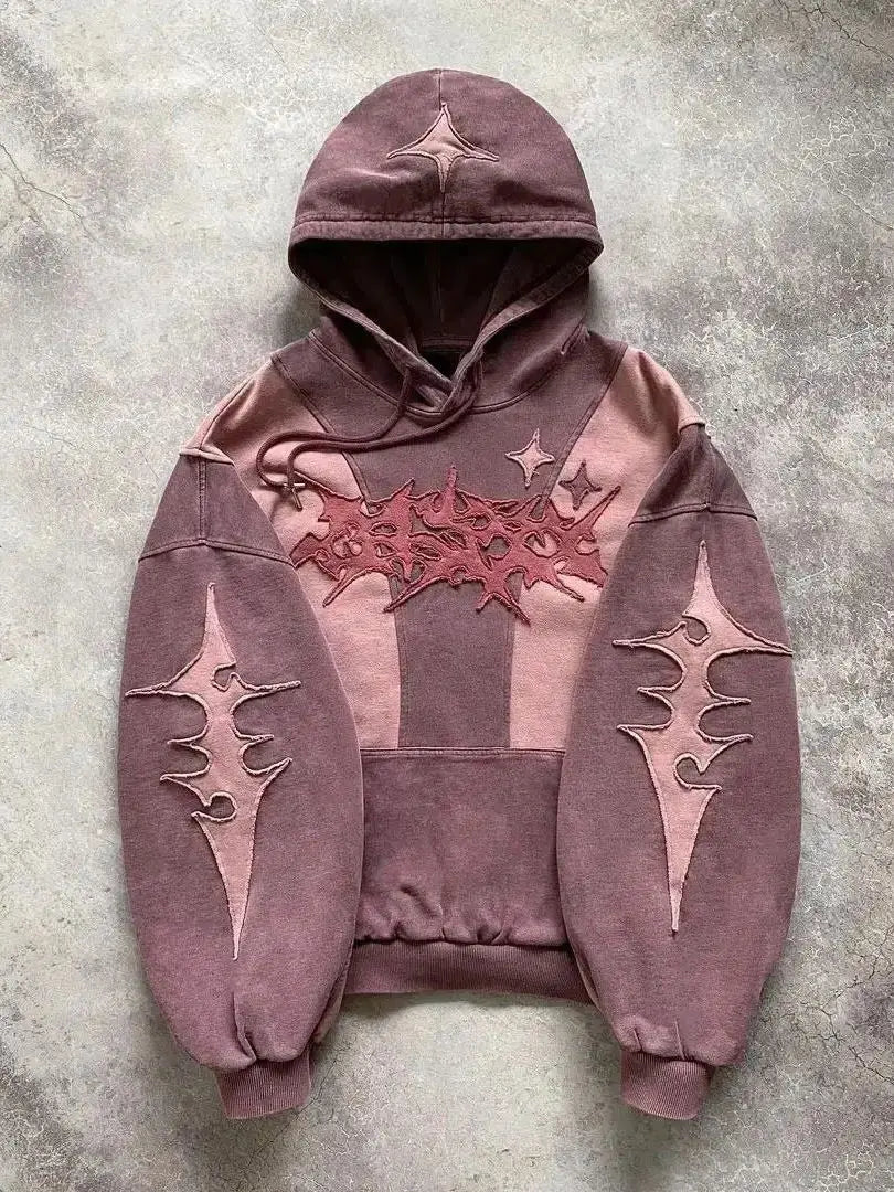 American street style high-end English embroidery collage hoodie with hat