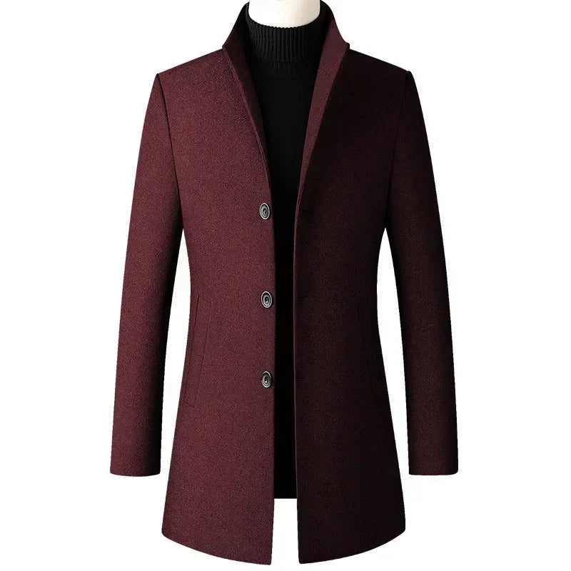 TFETTERS Men’s Long Trench Coat – Korean-Inspired Stand Collar Business Casual Windbreaker, Autumn & Winter Jacket