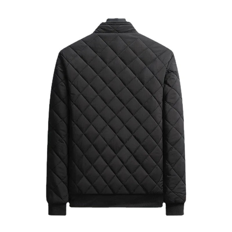 Men’s Winter Bomber Jacket – Diamond Pattern Fleece-Lined Casual Coat