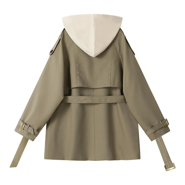 Women’s Double-Breasted Trench Coat – Belted Loose Fit Spring/Autumn Jacket