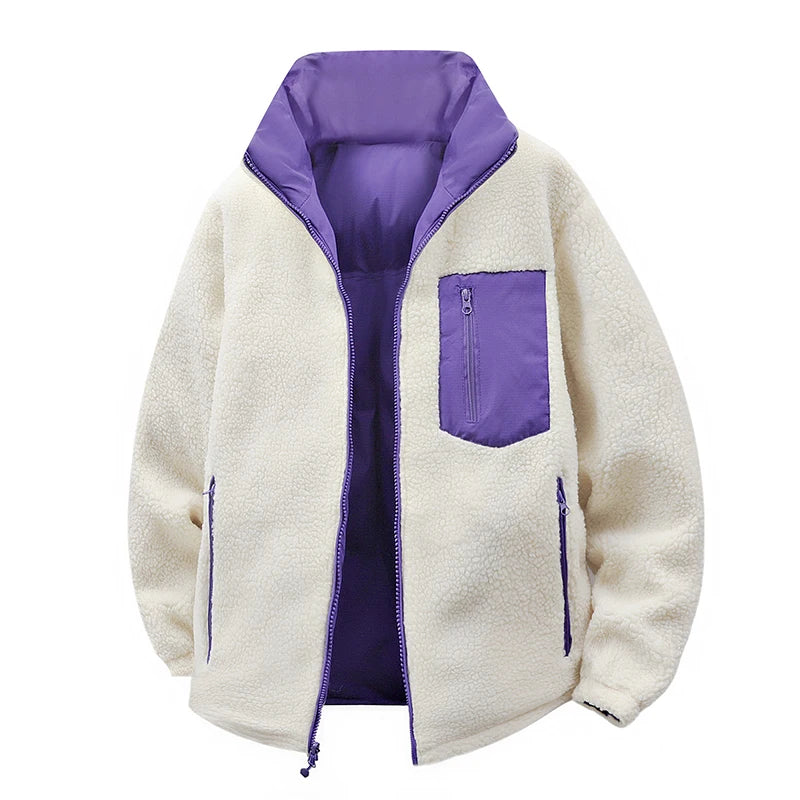 Men’s Double-Sided Lambskin Winter Jacket – Thick Cotton-Padded Warm Outdoor Coat, Reversible Cold-Weather Jacket