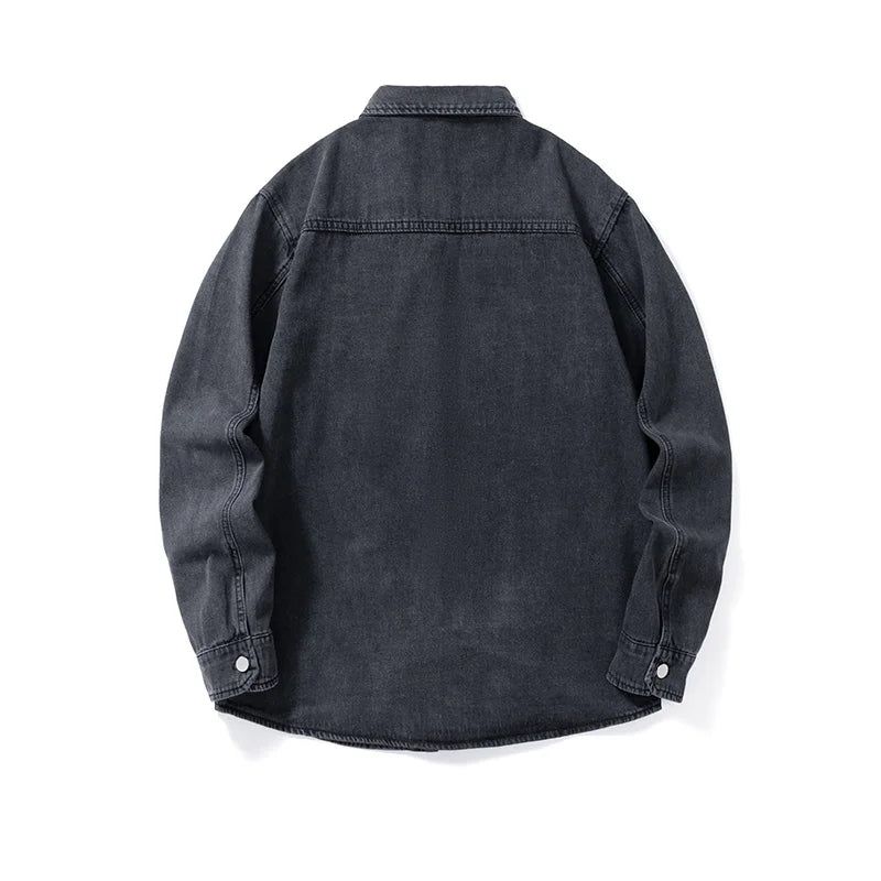 Men’s Loose Fit Denim Shirt – Solid Color Casual Overshirt | Versatile Everyday Wear