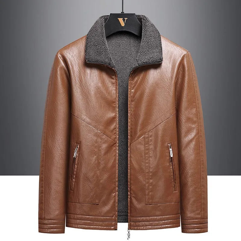 Men’s Faux Fur Leather Jacket – Thick Fleece-Lined Winter Coat | Warm Casual Autumn & Winter Outerwear
