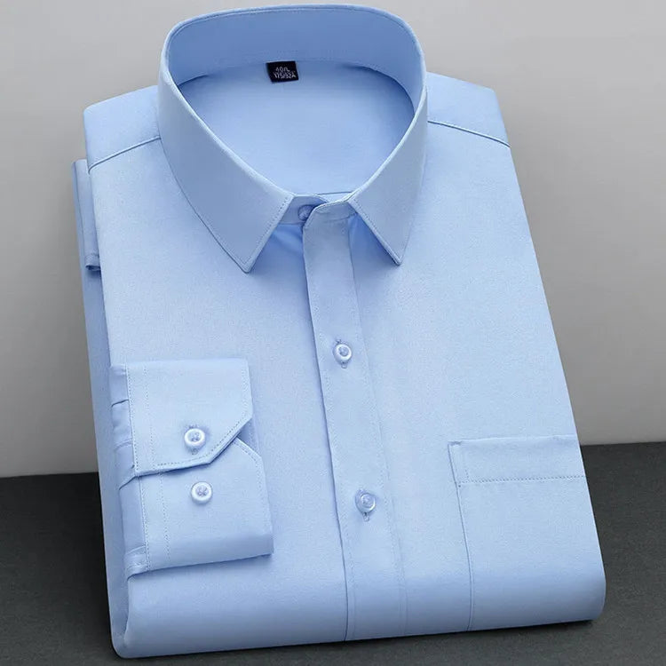 Men's Non-Iron Anti-Wrinkle Long Sleeve Shirt – Classic Solid Colour Business Casual Easy-Care Shirt