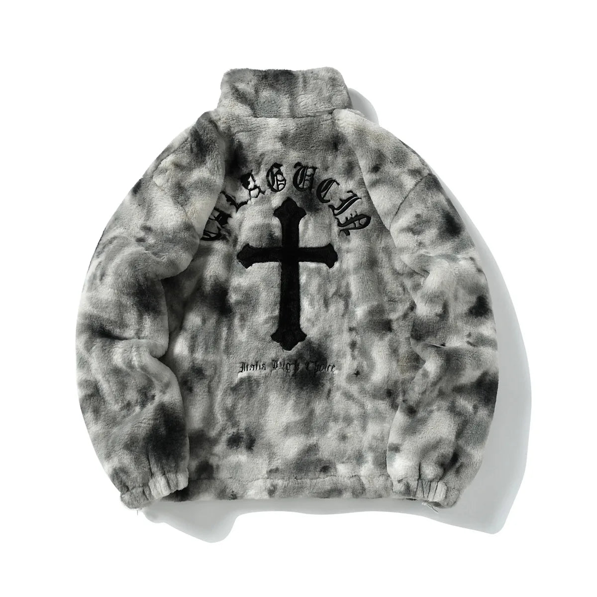Men Rabbit Fur Jacket Coats Hip Hop Cross Letters Winter Fleece Jacket Streetwear Casual Harajuku Coat Zip Up Fashion Outerwear