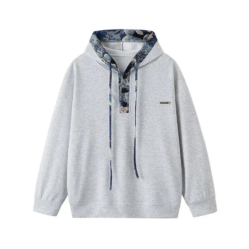 Men’s Oversized Hoodie Sweatshirt – Urban Streetwear Lapel Neck Casual Top for Spring & Autumn