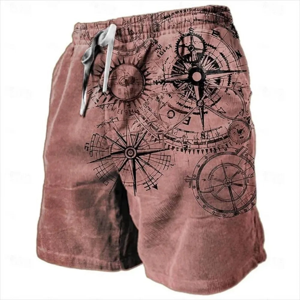 Men’s Compass Print Shorts – Trendy Outdoor Casual Shorts