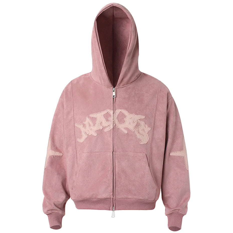Oversized Suede Patchwork Hoodie – Vintage Harajuku Hip Hop Streetwear Hooded Sweatshirt