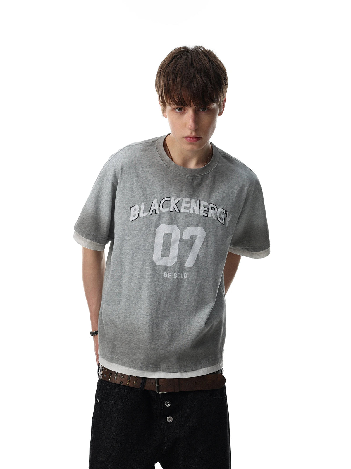 Men’s Retro Letter Print T-Shirt – Loose Fit Cotton Short Sleeve Fake Two-Piece Casual Tee