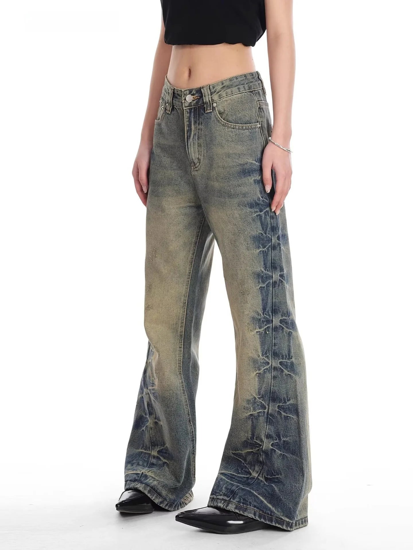 Retro American Painted Distressed Loose Straight Leg Jeans