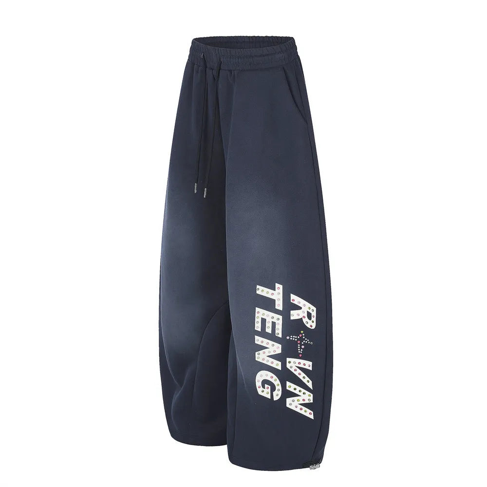MWJLPWQ Men’s Graphic Wide-Leg Pants – Printed Letter Loose-Fit Curved Trousers | Hip-Hop Streetwear