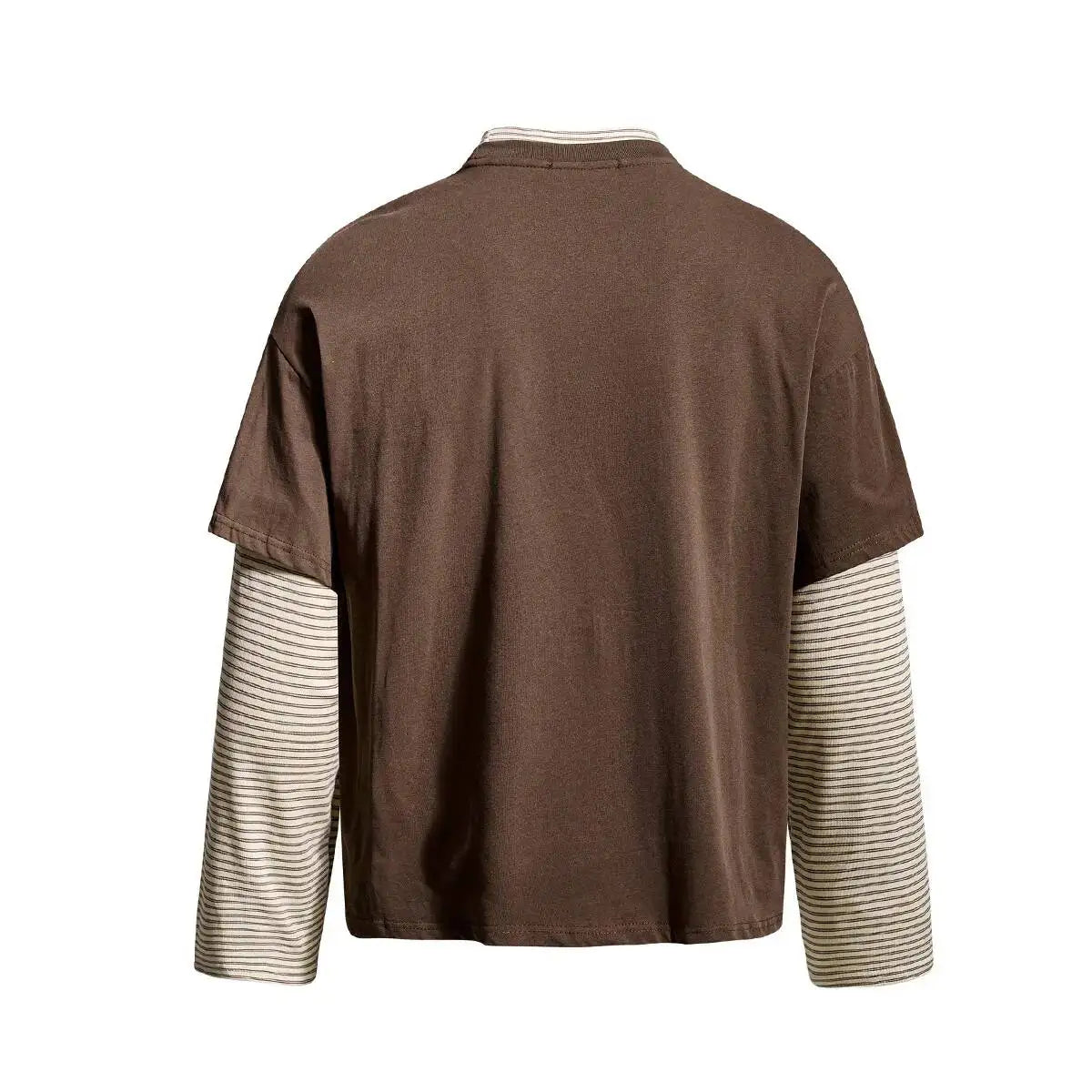 Men’s Retro Striped Long Sleeve T-Shirt – Round Neck Faux Layered Top | American Casual Streetwear