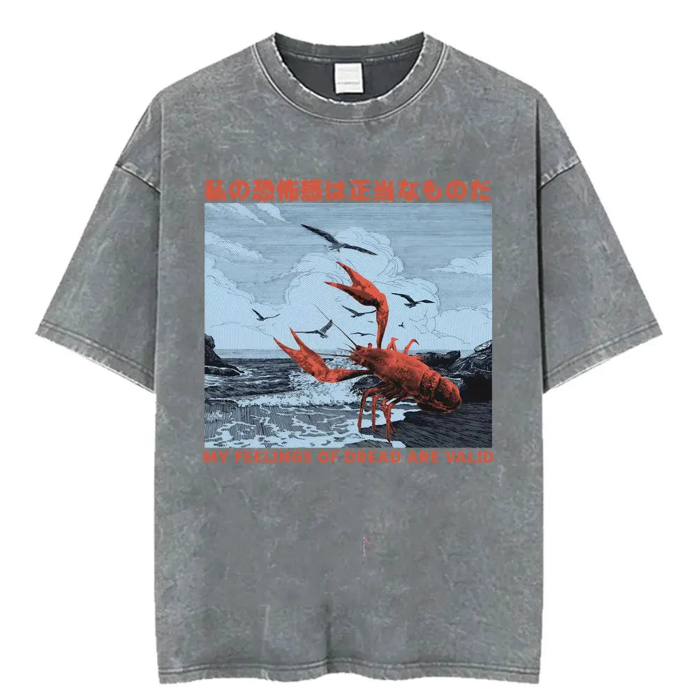 Unisex Japanese Fish Meme T-Shirt – Vintage Washed Oversized Tee | Harajuku Streetwear Graphic Top