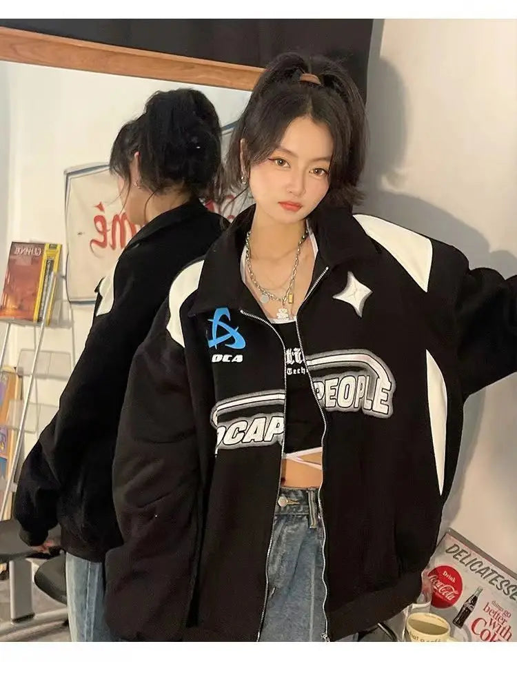 Women Y2K Oversized Sweatshirts Retro Korean Letter Print