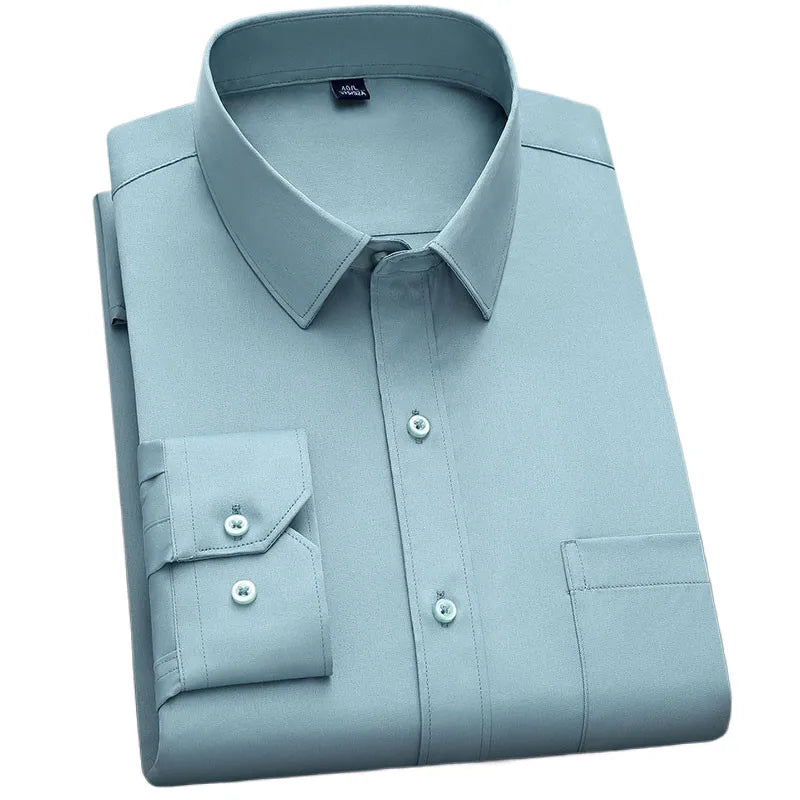 Men's Non-Iron Anti-Wrinkle Long Sleeve Shirt – Classic Solid Colour Business Casual Easy-Care Shirt