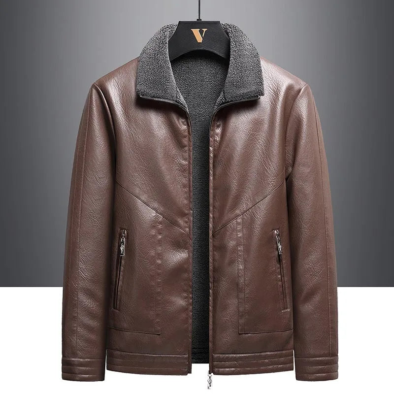 Men’s Faux Fur Leather Jacket – Thick Fleece-Lined Winter Coat | Warm Casual Autumn & Winter Outerwear