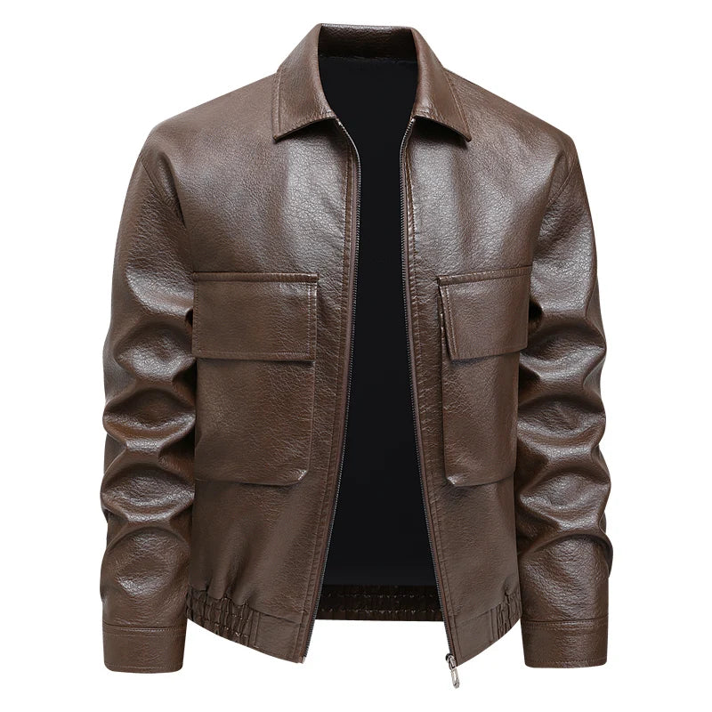 Men’s Slim-Fit Leather Jacket – Korean Lapel Windbreaker Coat | Stylish Spring & Autumn Casual Outerwear