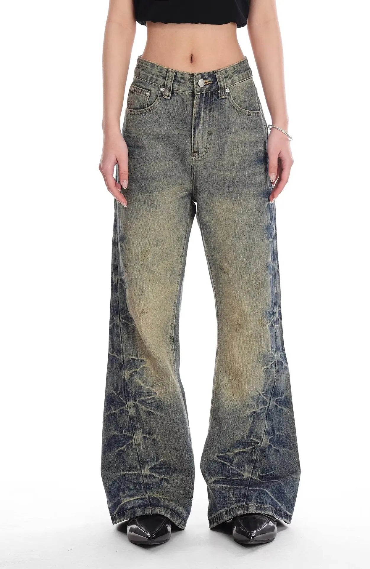 Retro American Painted Distressed Loose Straight Leg Jeans