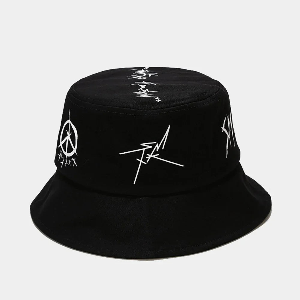 Unisex Foldable Fisherman Bucket Hat – Cotton Patchwork Graffiti Cap, Casual Outdoor Travel & Hip Hop Style