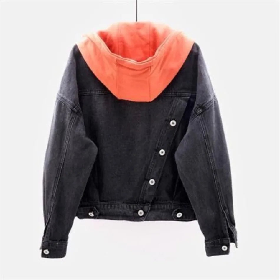 Women’s Hooded Denim Jacket – Retro Loose-Fit Short Coat for Spring & Autumn