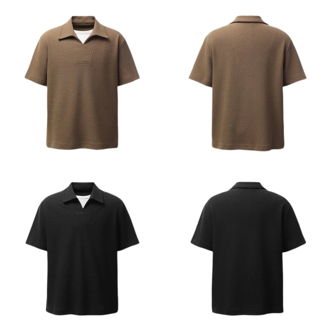 Women’s Retro Waffle Polo Shirt – Short Sleeve Turn-Down Collar Casual Summer Top