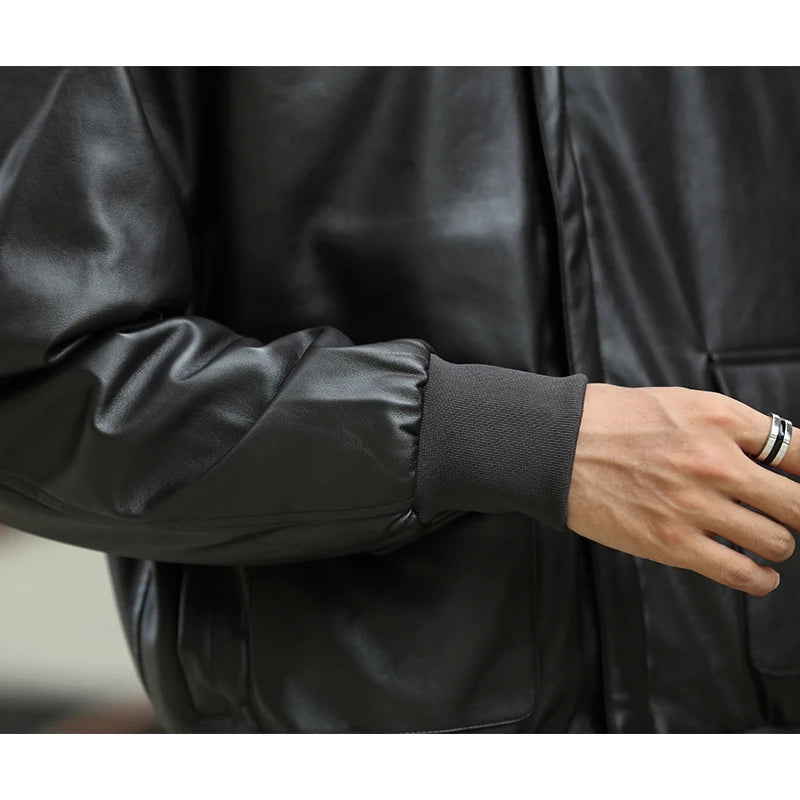 Men’s PU Leather Bomber Jacket – Vintage Aviator Flight Coat | Winter Padded Motorcycle & Military-Inspired Outerwear
