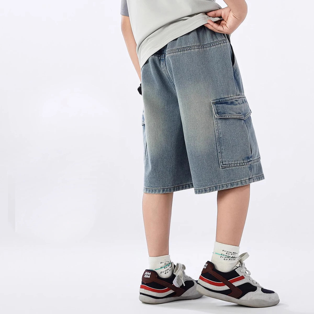 Boys’ Summer Denim Shorts – Loose Wide-Leg Knee-Length Jeans with Big Pockets | Solid Color Casual Streetwear for Kids & Teenagers
