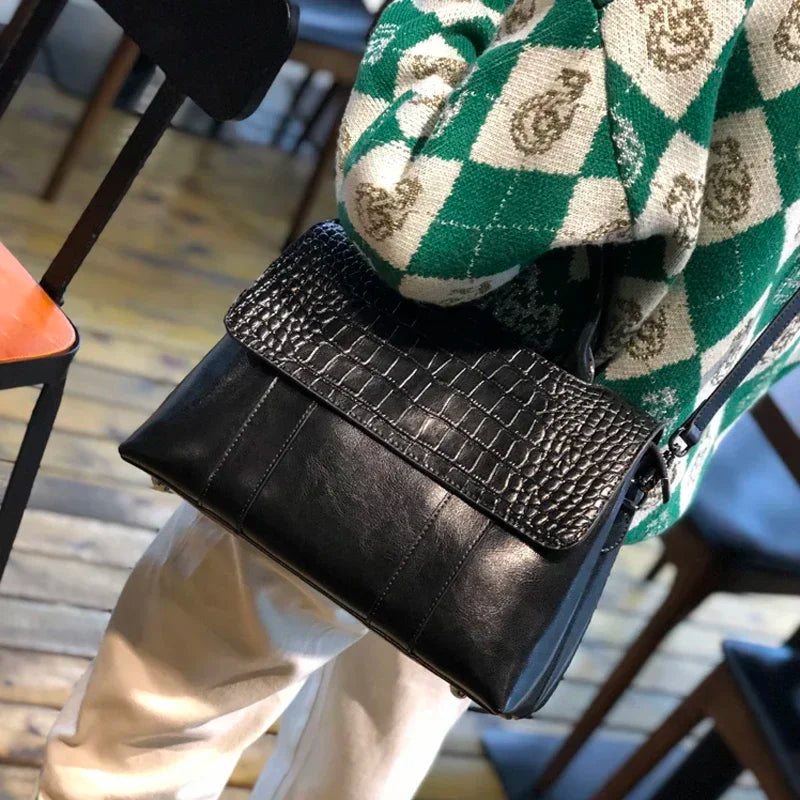 Women’s Genuine Cowhide Leather Crossbody Bag – Luxury Retro Shoulder Handbag, Large Capacity Casual Purse for Ladies