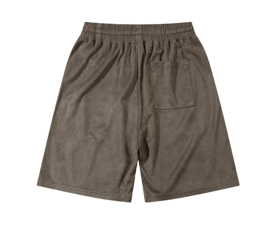 Men’s Suede Knee-Length Shorts – Casual Harajuku Hip Hop Streetwear, Baggy Summer Shorts with Thorn Embroidery