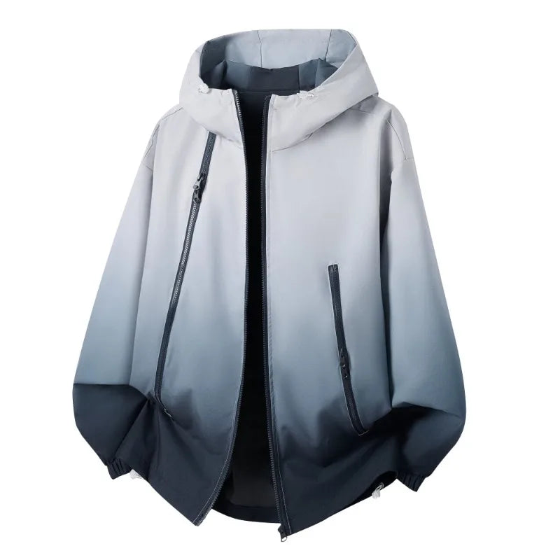 Unisex Gradient Hooded Windbreaker Jacket – Loose-Fit Waterproof & Windproof Outdoor Casual Coat