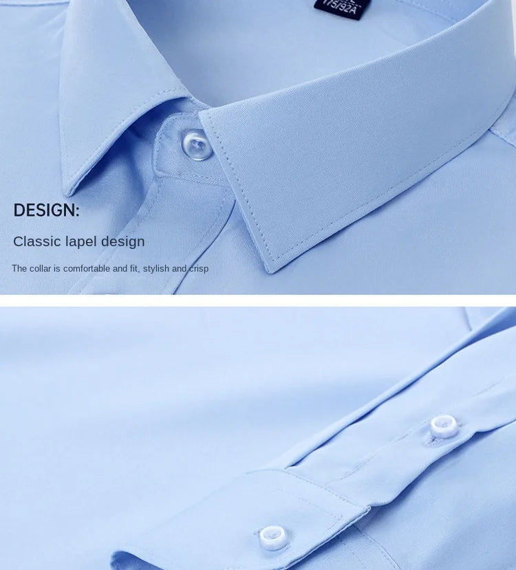 Men's Non-Iron Anti-Wrinkle Long Sleeve Shirt – Classic Solid Colour Business Casual Easy-Care Shirt