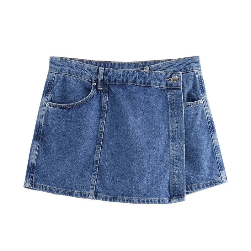 Women’s Blue Denim Cropped Shirt – Y2K Short Sleeve Top