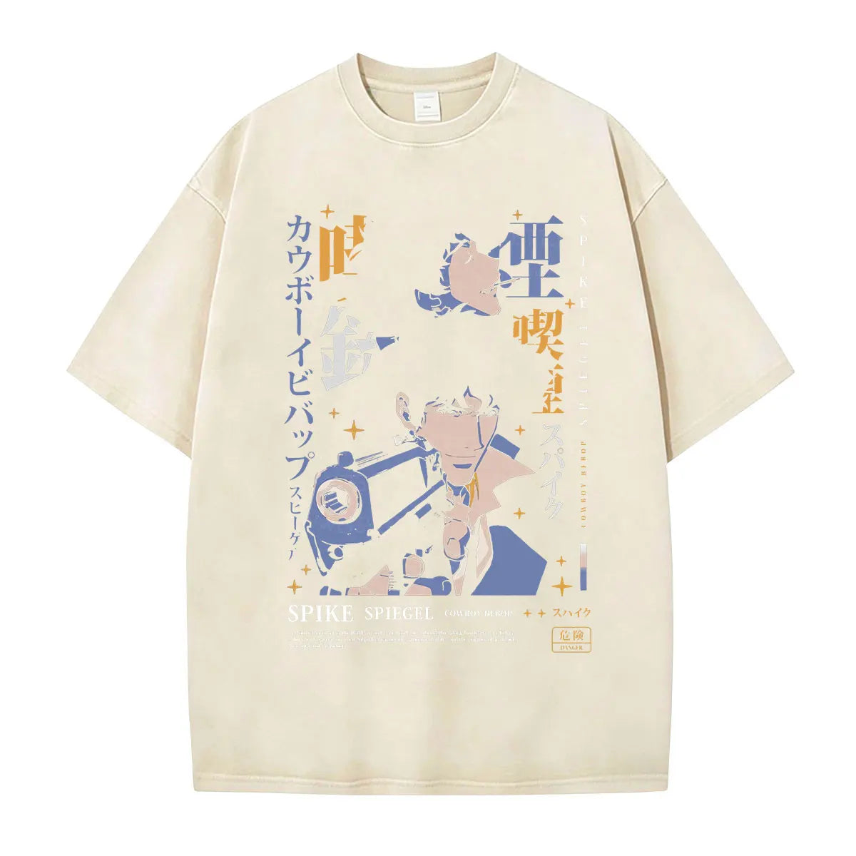 Unisex Spike Spiegel Graphic T-Shirt – Vintage Washed Oversized Tee | Retro Anime Streetwear Short-Sleeve Top