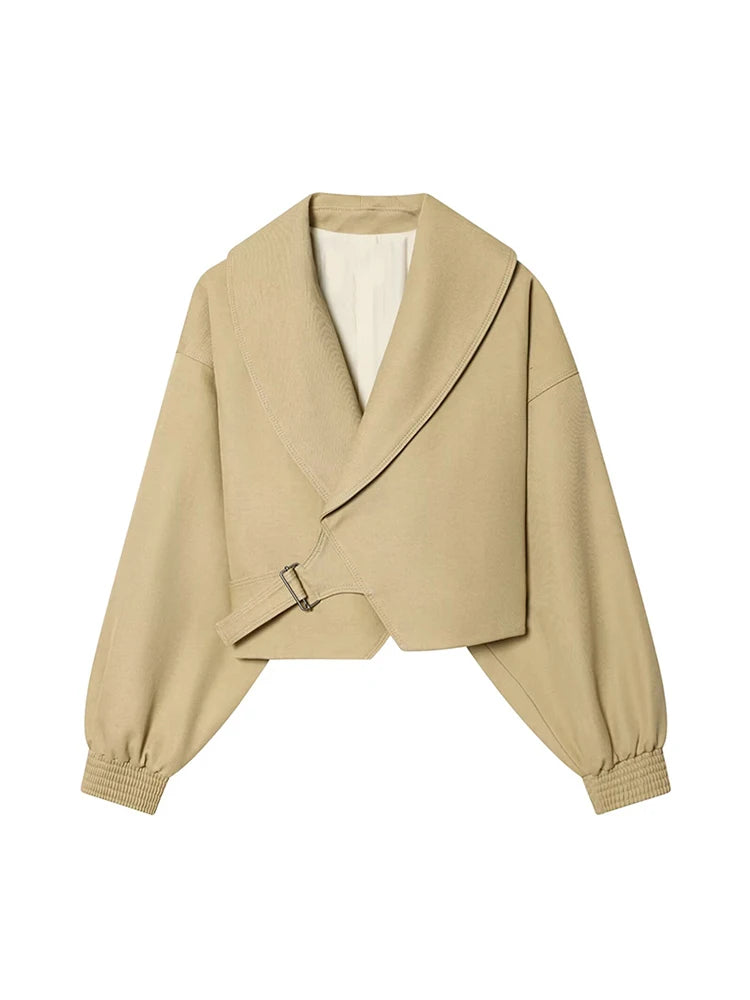 Women’s Lapel Bomber Jacket – Spring/Autumn Solid Coat