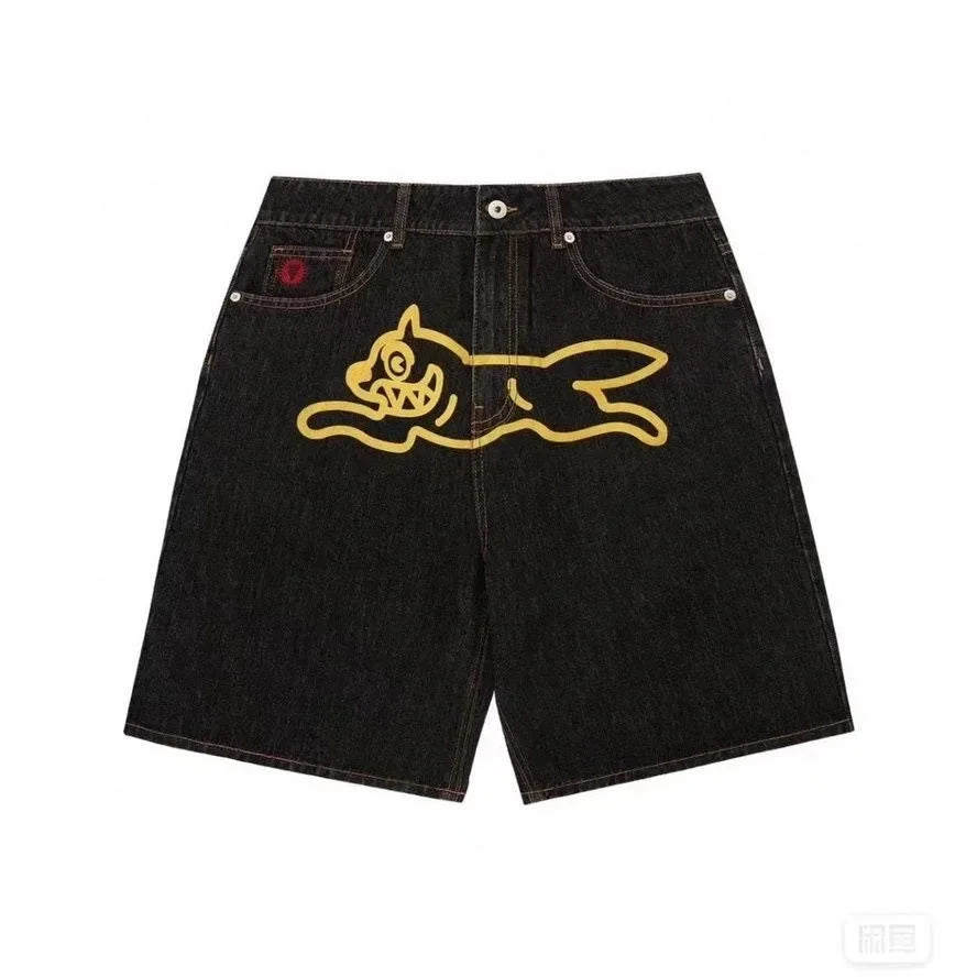 Y2K Hip-Hop Printed Denim Shorts – Harajuku Gothic Streetwear