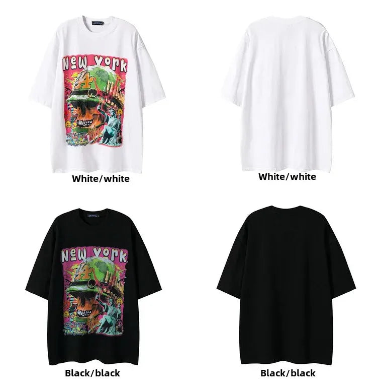 Men's Skull Soldier Printed T-Shirt – Oversized Retro Streetwear Summer Tee