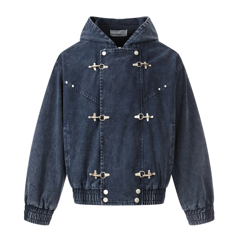 Men’s Vintage Washed Denim Jacket – Y2K Grunge Hooded Coat, Loose-Fit Hip Hop High Street Streetwear