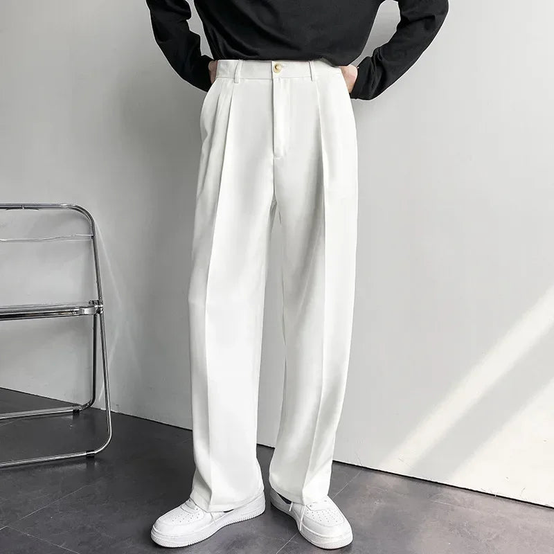 Men's Korean Drape Straight Casual Trousers – Loose Fit Smart-Casual Street Suit Pants