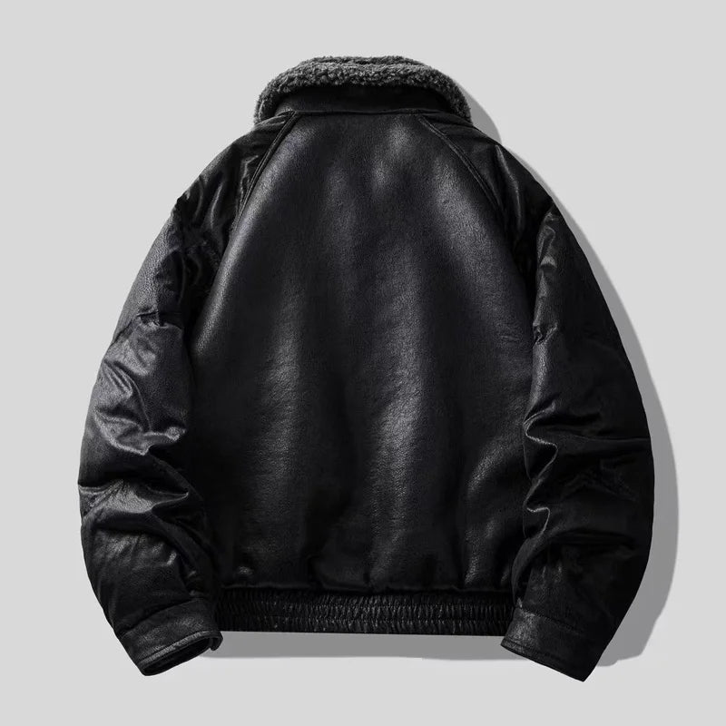 Men’s Faux Fur-Lined Leather Jacket – Warm Motorcycle-Inspired Coat | Vintage Loose-Fit Winter Streetwear Outerwearja