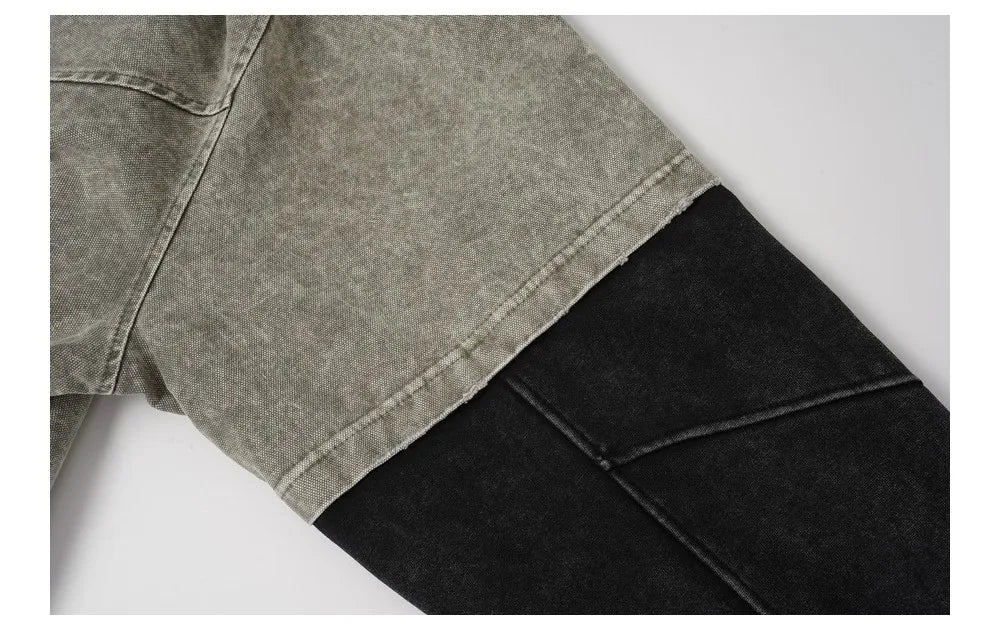 Unisex Oversized Distressed Hoodie – Washed Color Block Goth Grunge Zip-Up Sweatshirt, Y2K Streetwear Top