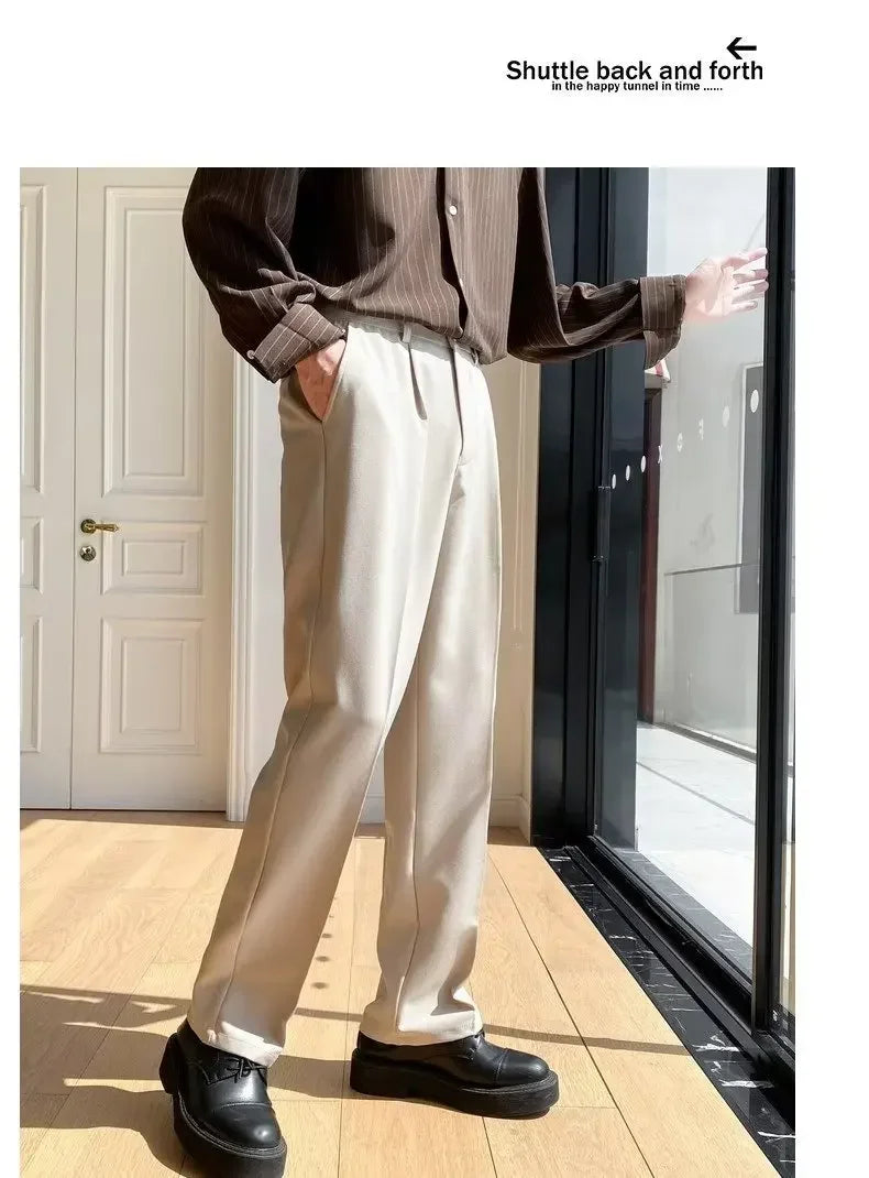 Men's Korean Drape Straight Casual Trousers – Loose Fit Smart-Casual Street Suit Pants