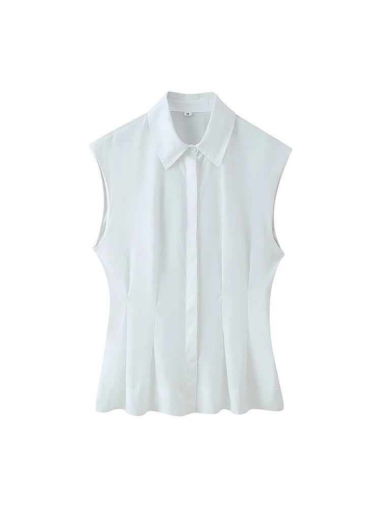 Women’s Summer Sleeveless Pleated Blouse – Chic Casual Top