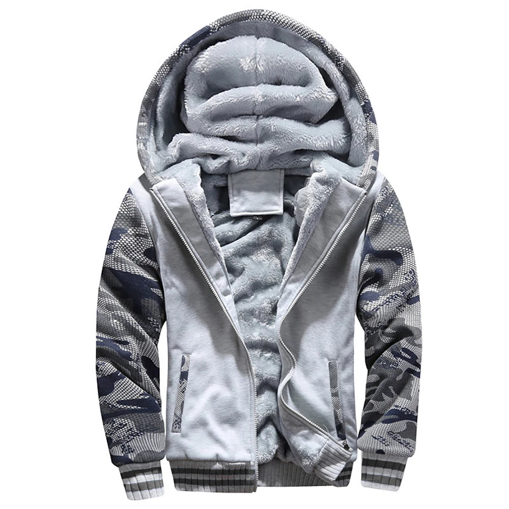 Men’s Camouflage Fleece Jacket – Thick Hooded Winter Coat, Warm Long Sleeve Casual Streetwear Outerwear