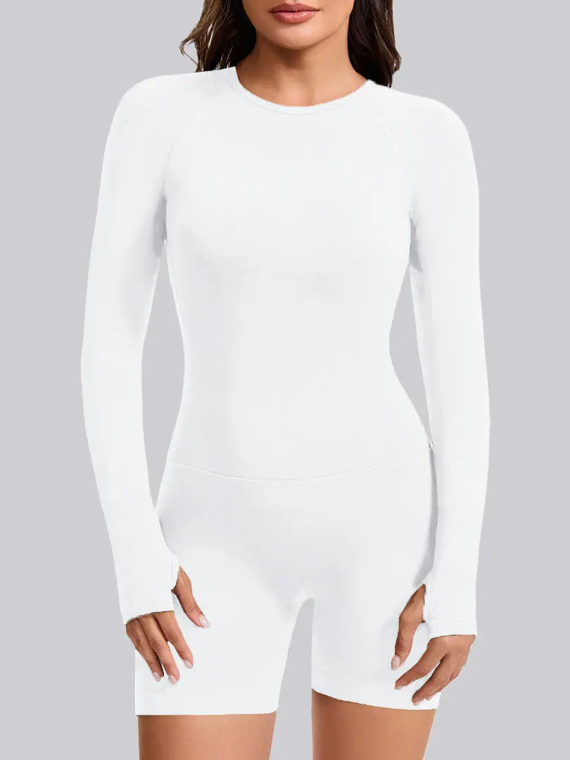 Women's Seamless Long Sleeve Yoga Jumpsuit – Open Back Gym Playsuit
