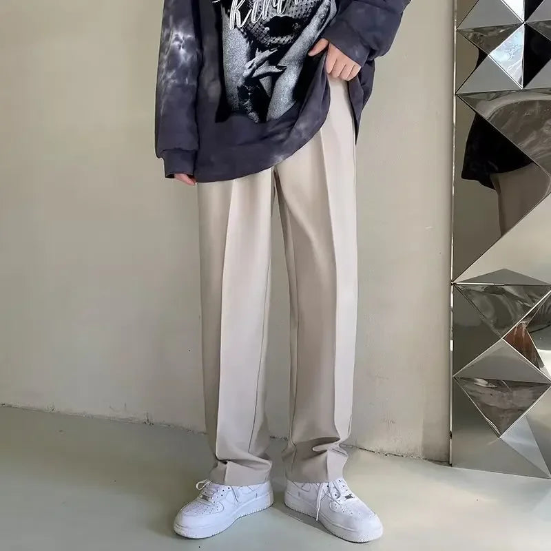 Men's Korean Drape Straight Casual Trousers – Loose Fit Smart-Casual Street Suit Pants