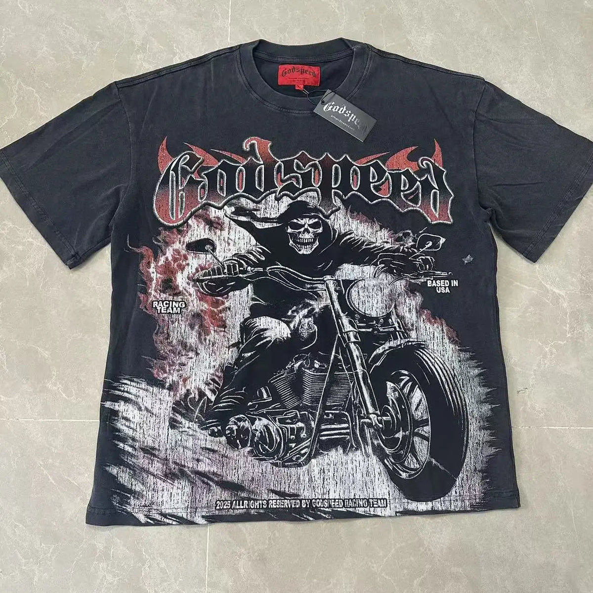 Men’s Skull Motocross T-Shirt – Vintage Washed Cotton Streetwear Tees