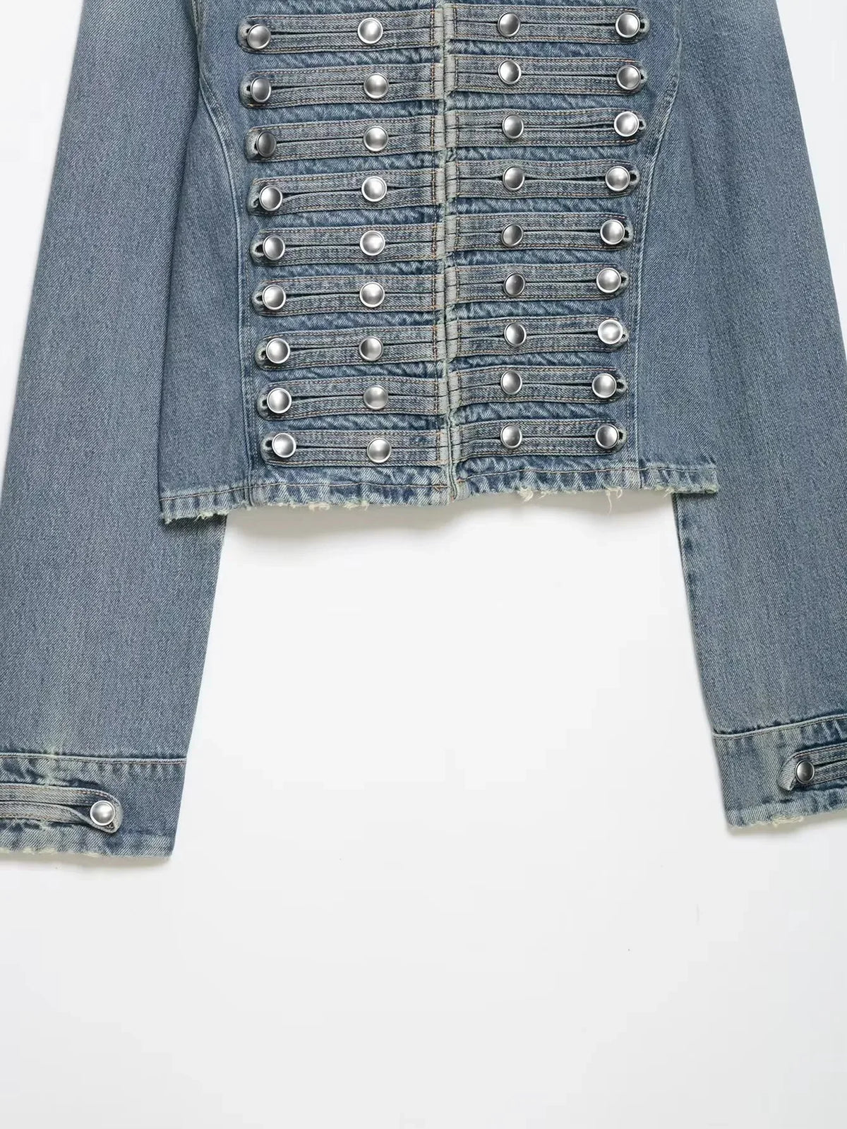 Women’s Vintage Denim Jacket – Double-Breasted Stand Collar Y2K Streetwear Coat