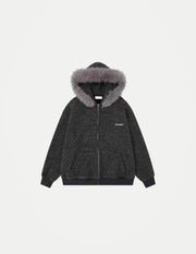 Women’s Y2K Retro Hooded Coat – Striped Loose Jacket with Detachable Faux Fur Collar, Harajuku Gothic Style